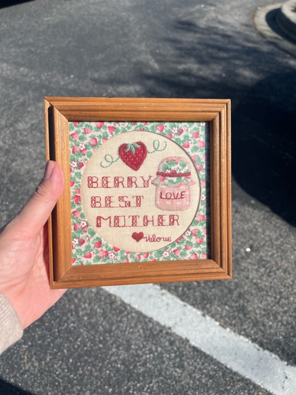 Valorie Sockwell folk framed art embroidered appliqué berry best mother 6x6